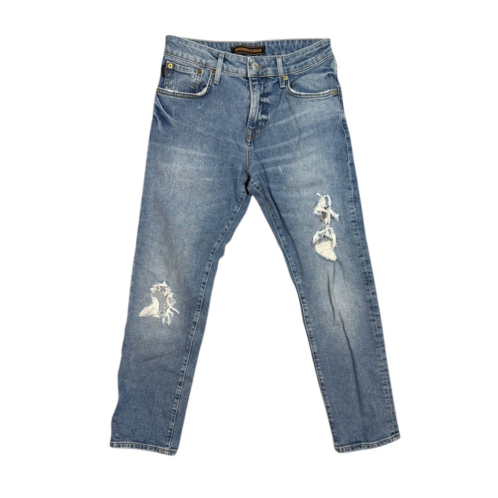 Superdry Men's Blue Straight Leg Mid-Rise Distressed Jeans Size 30 / 30